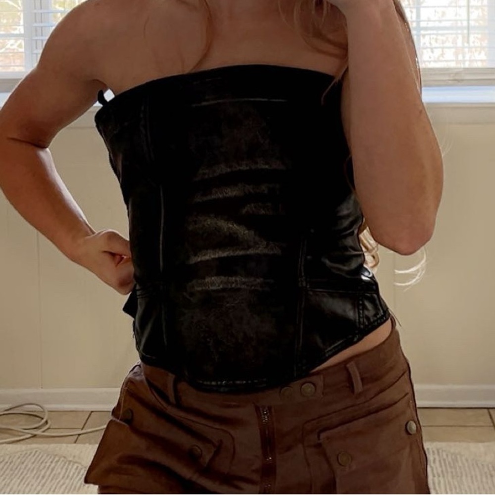 Jaded London Black Leather Corset Top